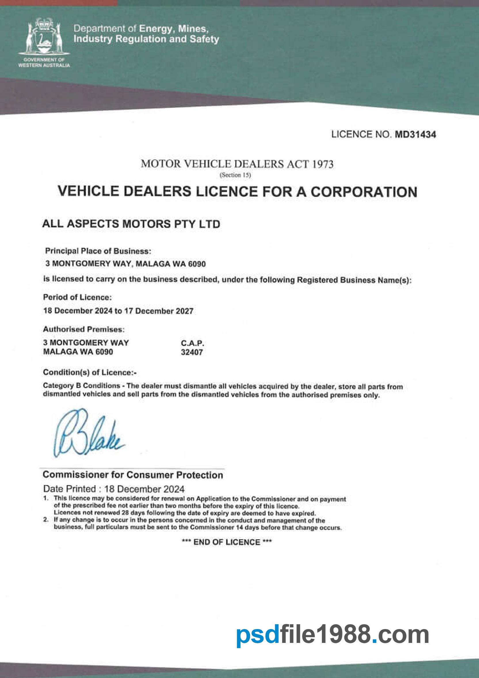 Australia Car Dealers License